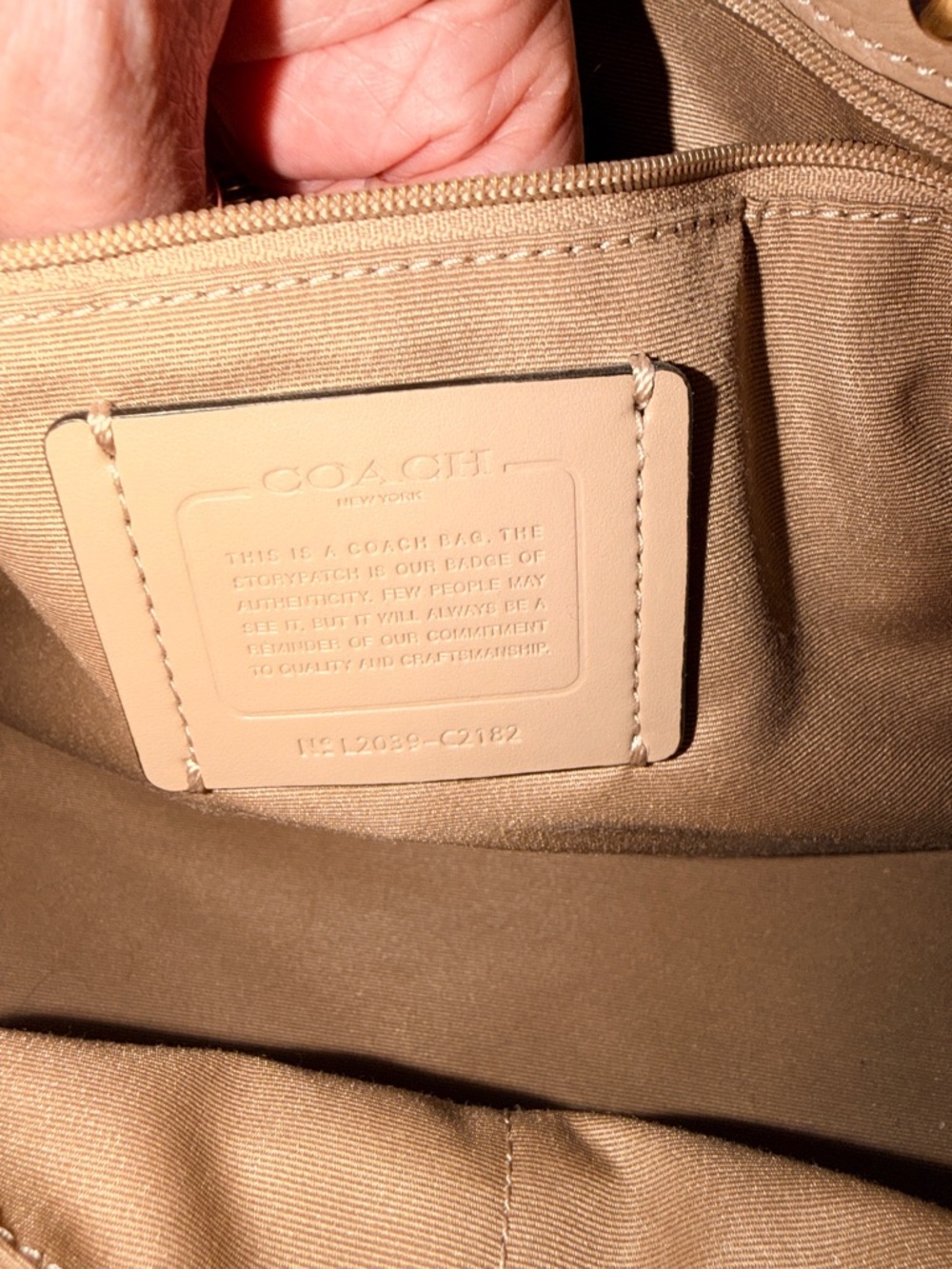 Coach Color Block Leather Satchel in Cream / Tan / Brown and Signature - Picture 7 of 8